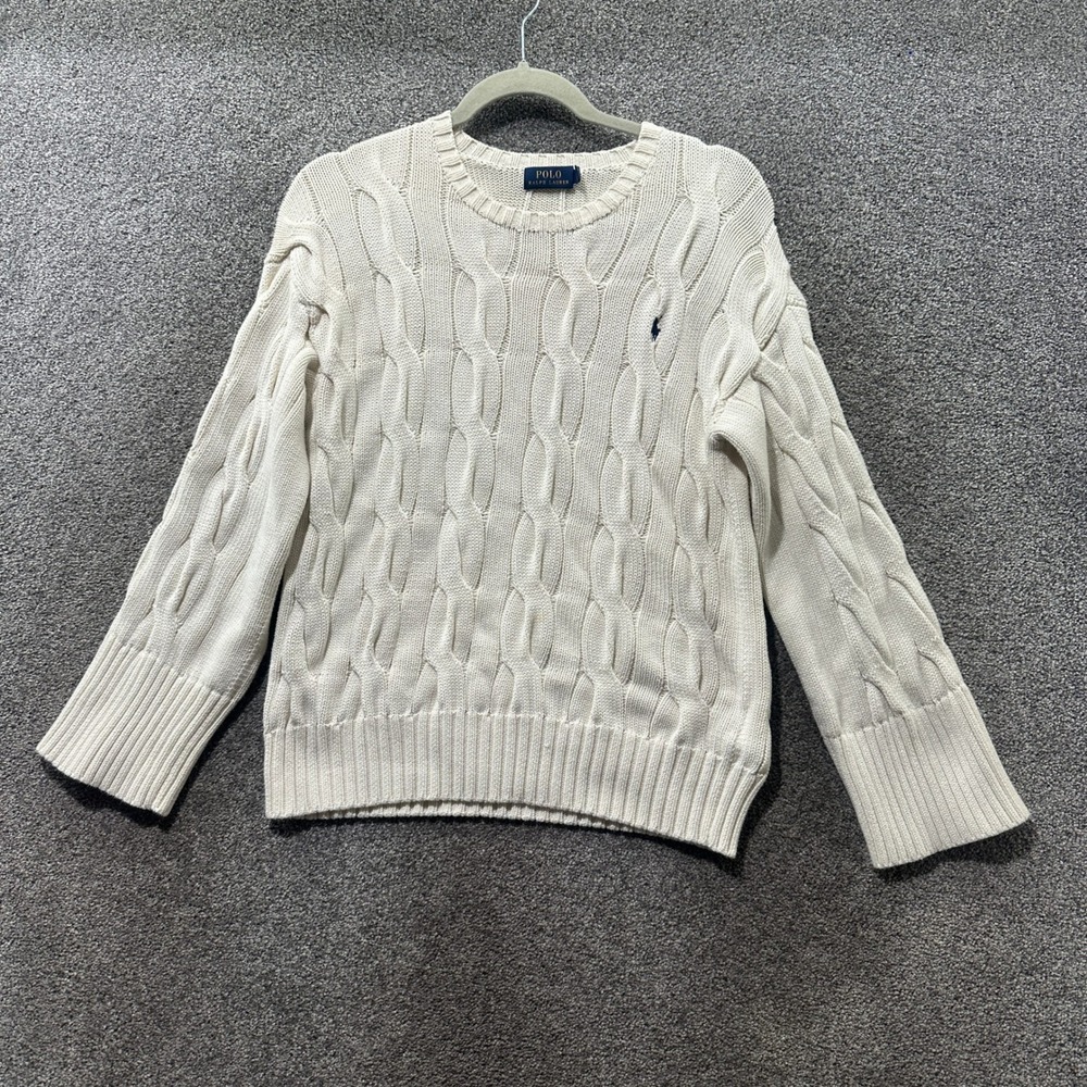 Polo by Ralph Lauren Cream Cable Knit Crewneck Sweater